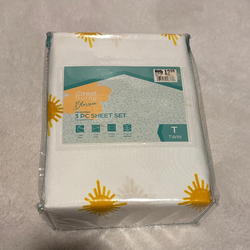 Blossom 3-Piece Twin Sheet Set - White and Yellow